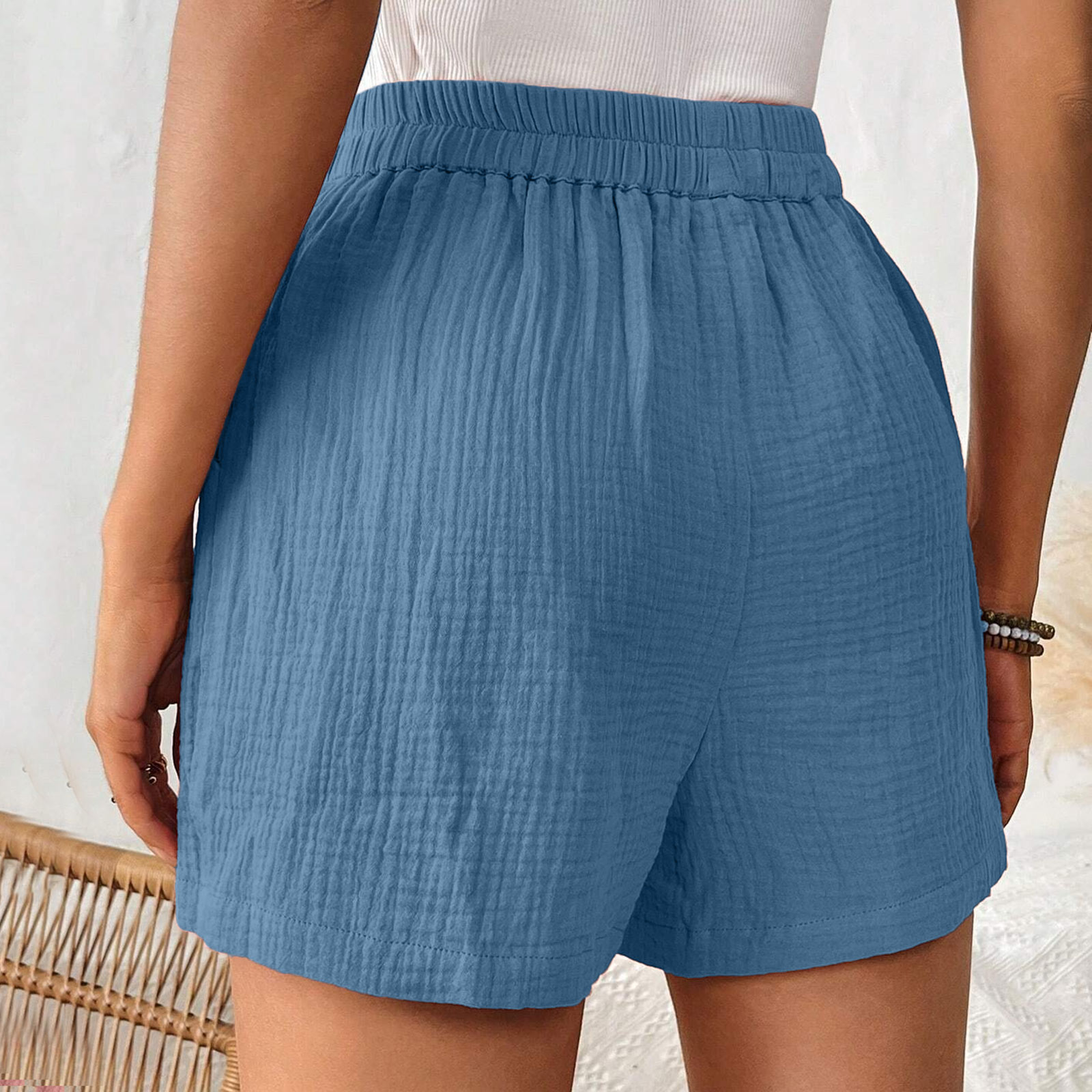thumbnail image 5 of Pantalones de mujer con doble capa y pliegues en el bajo - Pantalones de cintura alta y pierna recta - Pantalones cortos deportivos holgados, 5 of 8